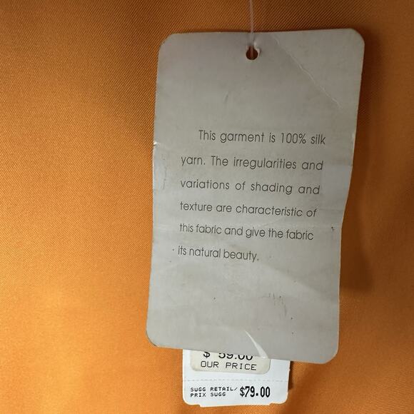 Jones New York 100% Silk Button Front Blouse XL Orange Sherbet Shirt NWT NOS Y2K - Picture 12 of 14